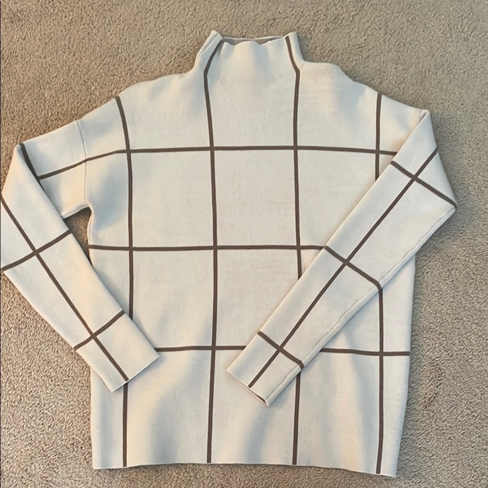 NEW! Cynthia Rowley Beige  and Brown Grid Pattern Sweater NWOT